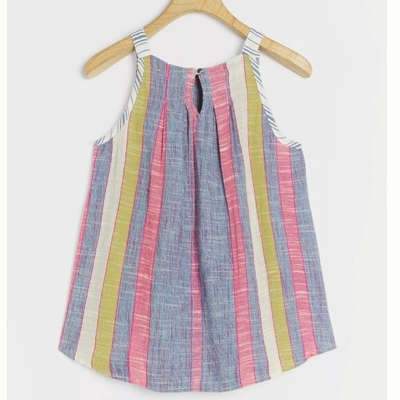 Anthropologie Krisha Striped Sleeveless Textured Cotton Blend Tank Top - Picture 2 of 10